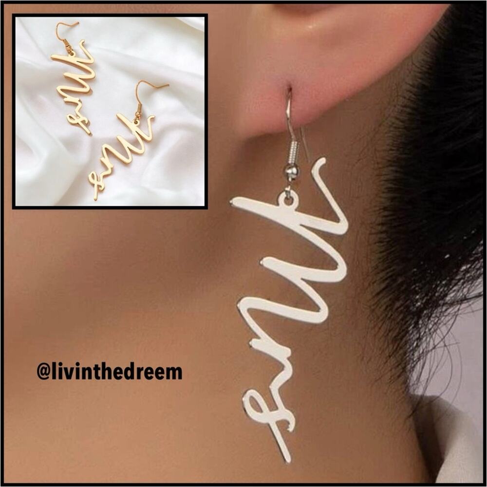 MRS Gold Dangle Statement Earrings